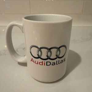 Audi Dallas Dealer Coffee Tea White Large 16oz Mug with Audi Logo Symbol